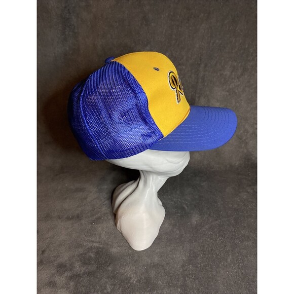 Vintage 80s NFL Los Angeles St Louis Rams Snap Back Trucker Hat Cap Blue/Yellow - Picture 5 of 7